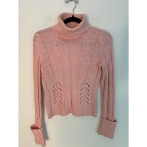 Express Pink Marl Wool Angora Blend Pointelle Turtleneck Sweater Womens Small